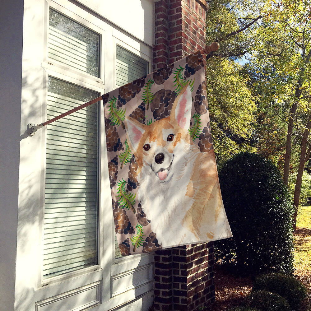Corgi Pine Cones House Flag 28x40 Porch Sleeve Pole Decorative Outside Yard Banner Artwork Wall Hanging, Polyester