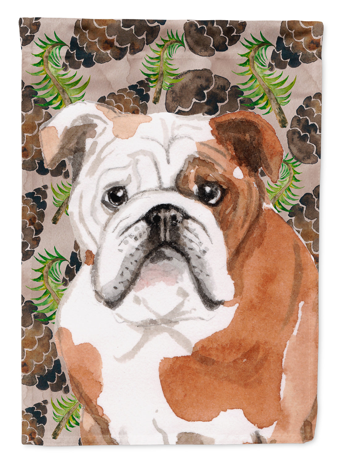 English Bulldog Pine Cones House Flag 28x40 Porch Sleeve Pole Decorative Outside Yard Banner Artwork Wall Hanging, Polyester