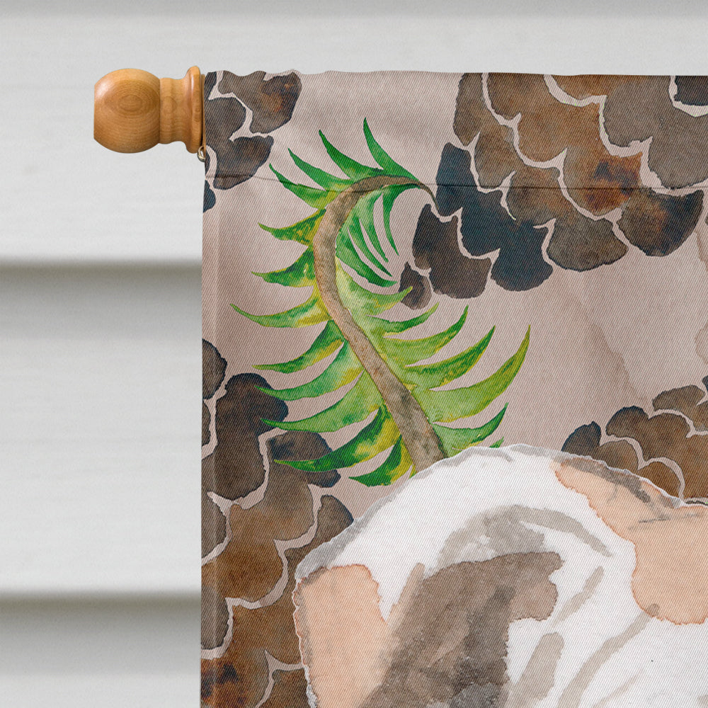 English Bulldog Pine Cones House Flag 28x40 Porch Sleeve Pole Decorative Outside Yard Banner Artwork Wall Hanging, Polyester