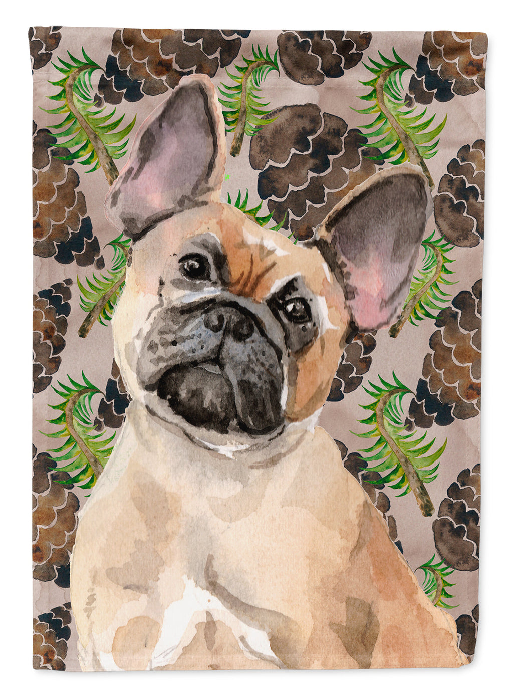 Fawn French Bulldog Pine Cones House Flag 28x40 Porch Sleeve Pole Decorative Outside Yard Banner Artwork Wall Hanging, Polyester