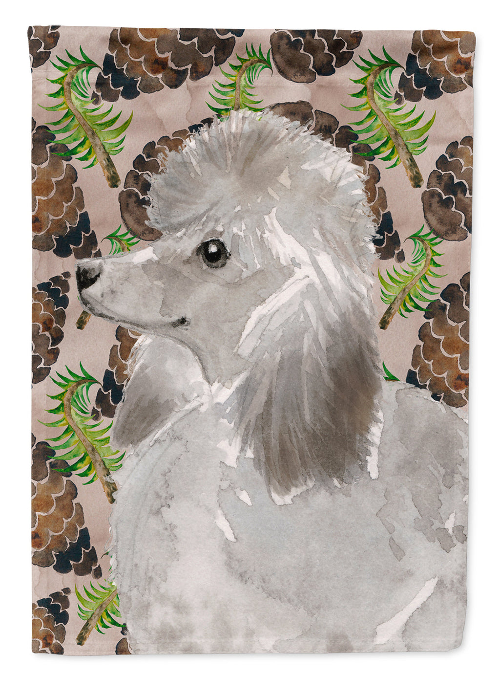 Grey Standard Poodle Pine Cones House Flag 28x40 Porch Sleeve Pole Decorative Outside Yard Banner Artwork Wall Hanging, Polyester
