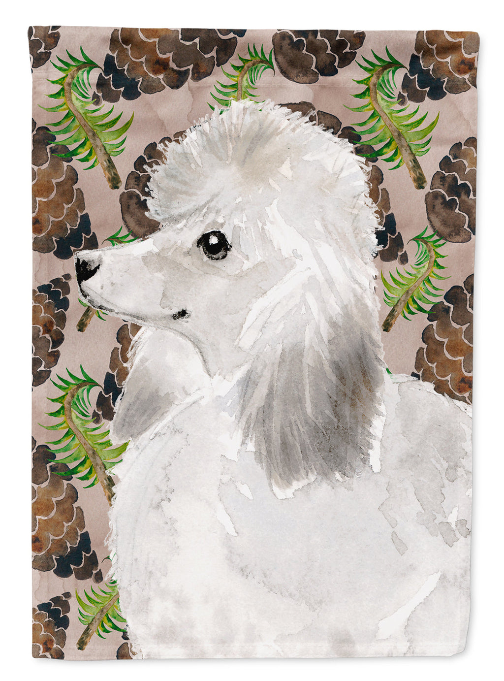 White Standard Poodle Pine Cones House Flag 28x40 Porch Sleeve Pole Decorative Outside Yard Banner Artwork Wall Hanging, Polyester