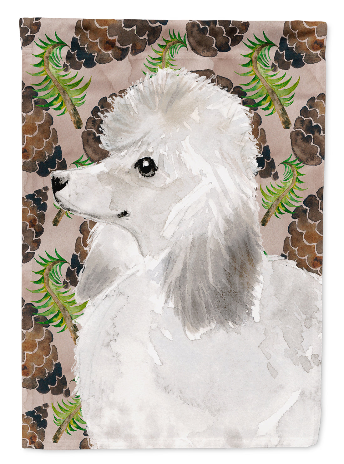 White Standard Poodle Pine Cones House Flag 28x40 Porch Sleeve Pole Decorative Outside Yard Banner Artwork Wall Hanging, Polyester