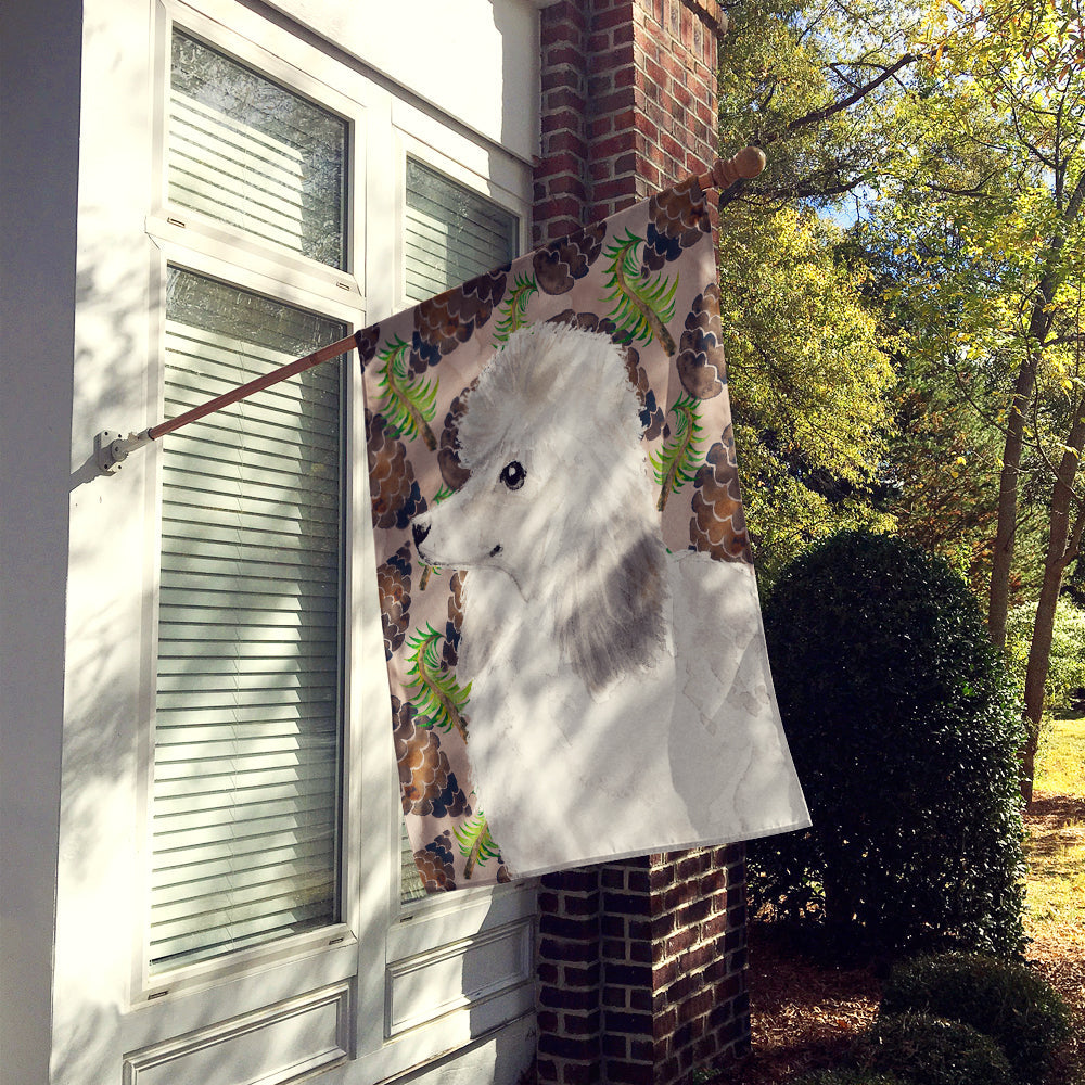 White Standard Poodle Pine Cones House Flag 28x40 Porch Sleeve Pole Decorative Outside Yard Banner Artwork Wall Hanging, Polyester
