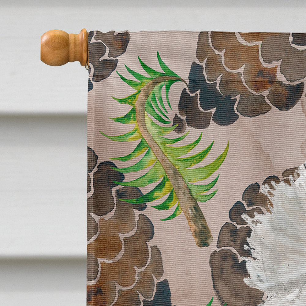 White Standard Poodle Pine Cones House Flag 28x40 Porch Sleeve Pole Decorative Outside Yard Banner Artwork Wall Hanging, Polyester