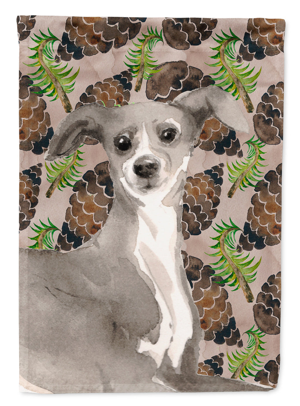 Italian Greyhound Pine Cones House Flag 28x40 Porch Sleeve Pole Decorative Outside Yard Banner Artwork Wall Hanging, Polyester