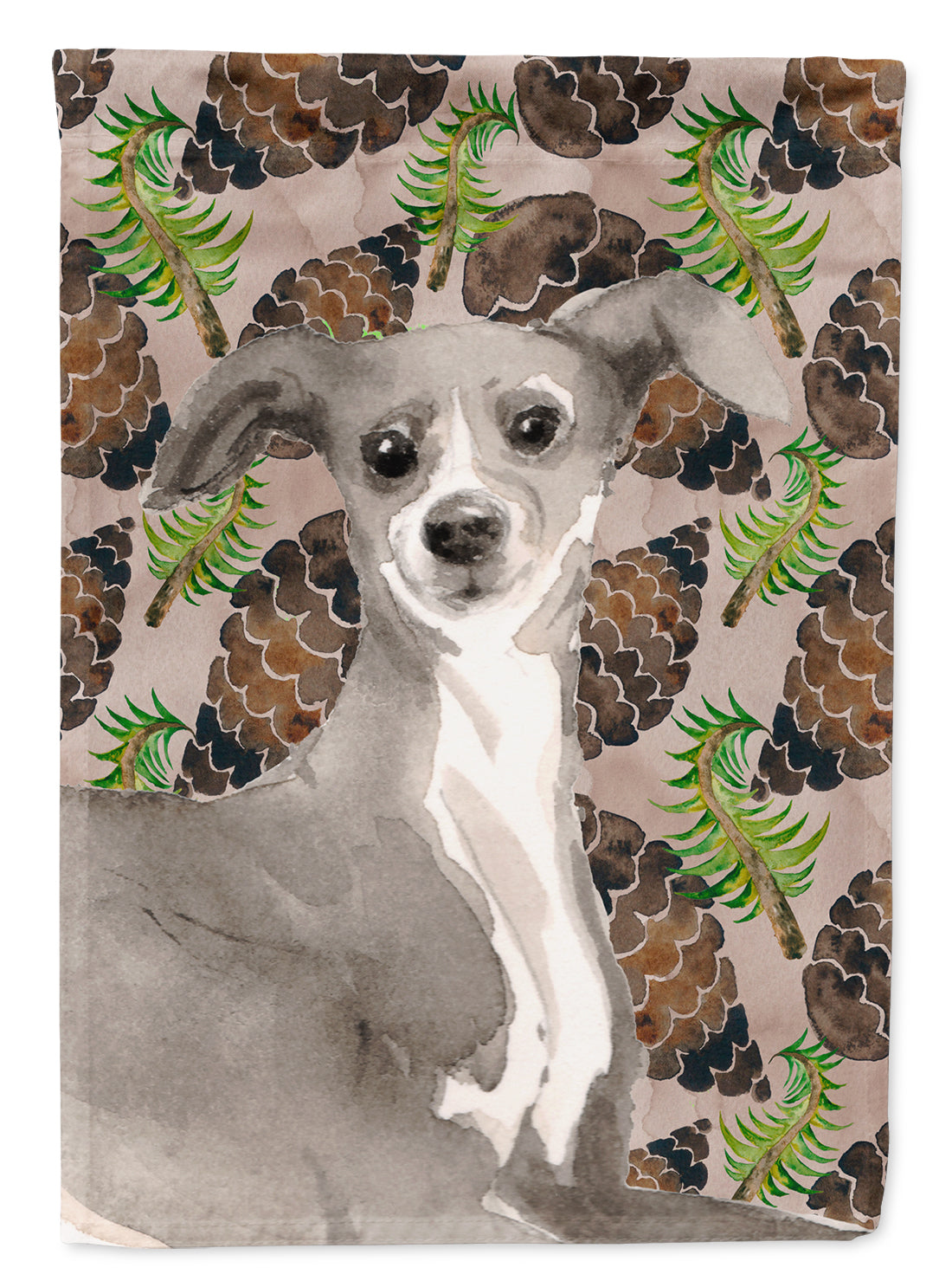 Italian Greyhound Pine Cones House Flag 28x40 Porch Sleeve Pole Decorative Outside Yard Banner Artwork Wall Hanging, Polyester