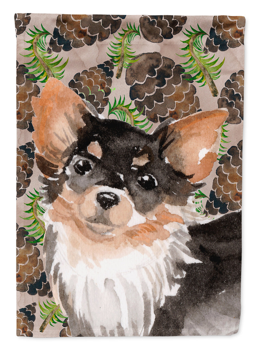 Long Haired Chihuahua Pine Cones House Flag 28x40 Porch Sleeve Pole Decorative Outside Yard Banner Artwork Wall Hanging, Polyester