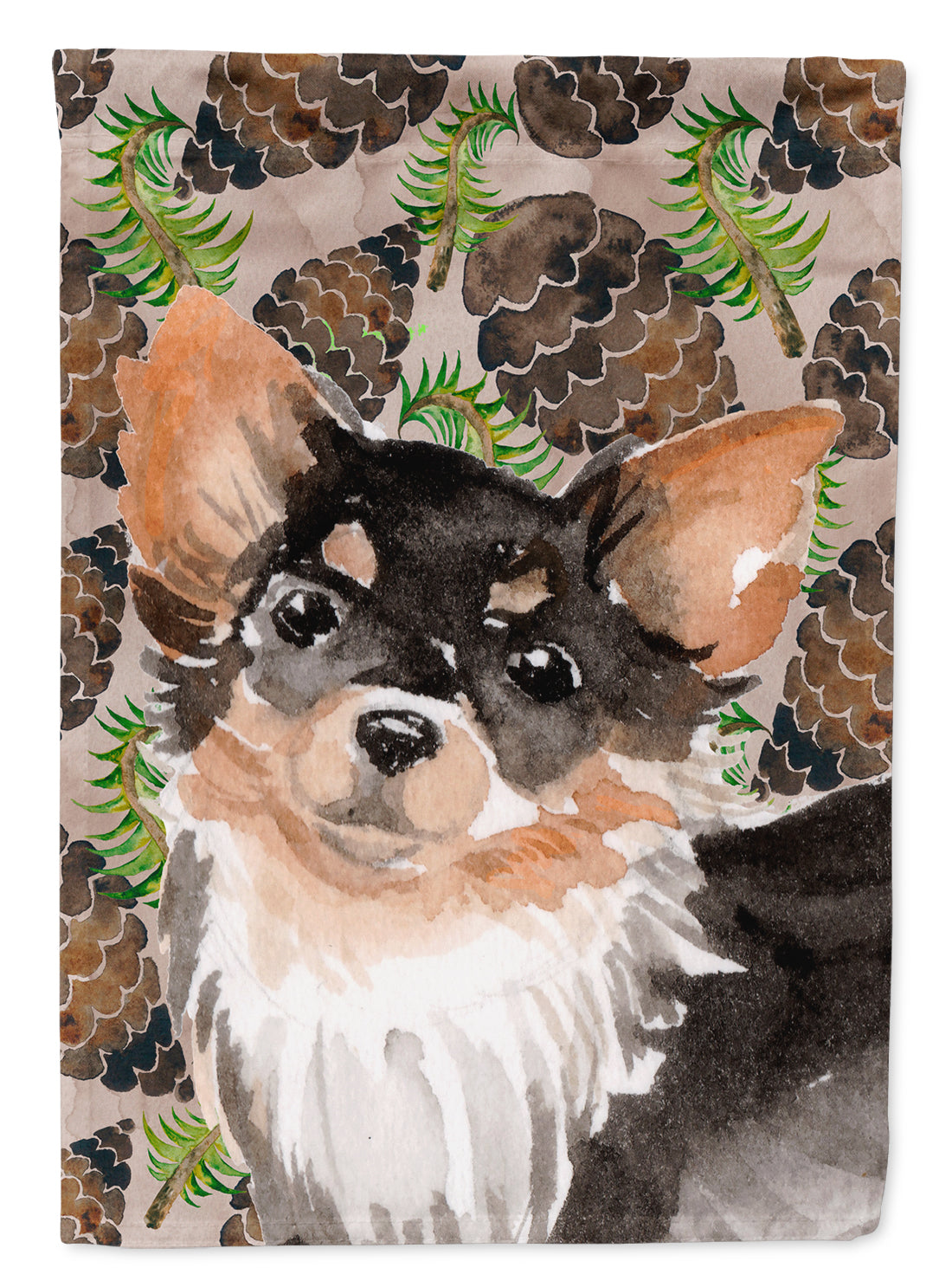Long Haired Chihuahua Pine Cones House Flag 28x40 Porch Sleeve Pole Decorative Outside Yard Banner Artwork Wall Hanging, Polyester