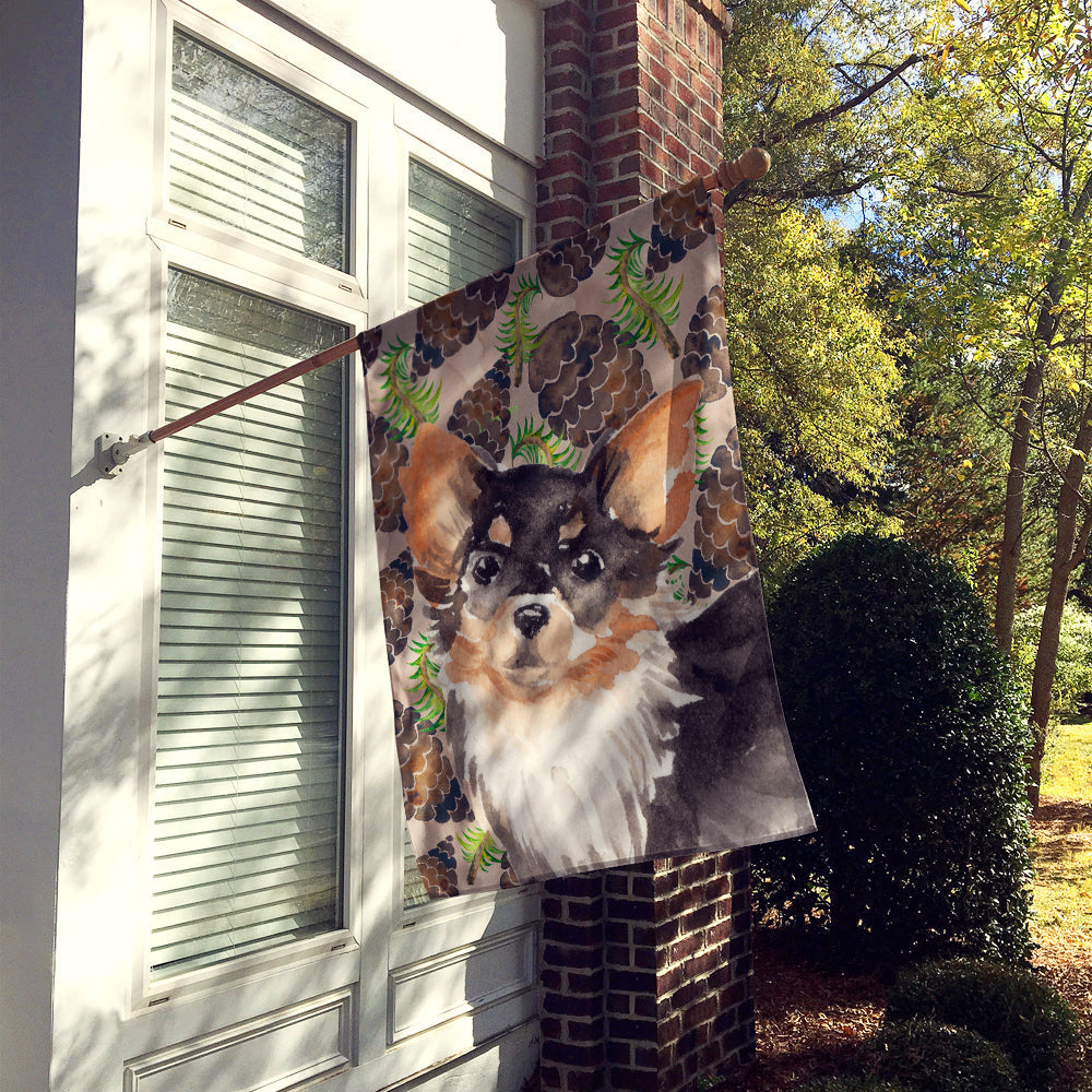 Long Haired Chihuahua Pine Cones House Flag 28x40 Porch Sleeve Pole Decorative Outside Yard Banner Artwork Wall Hanging, Polyester