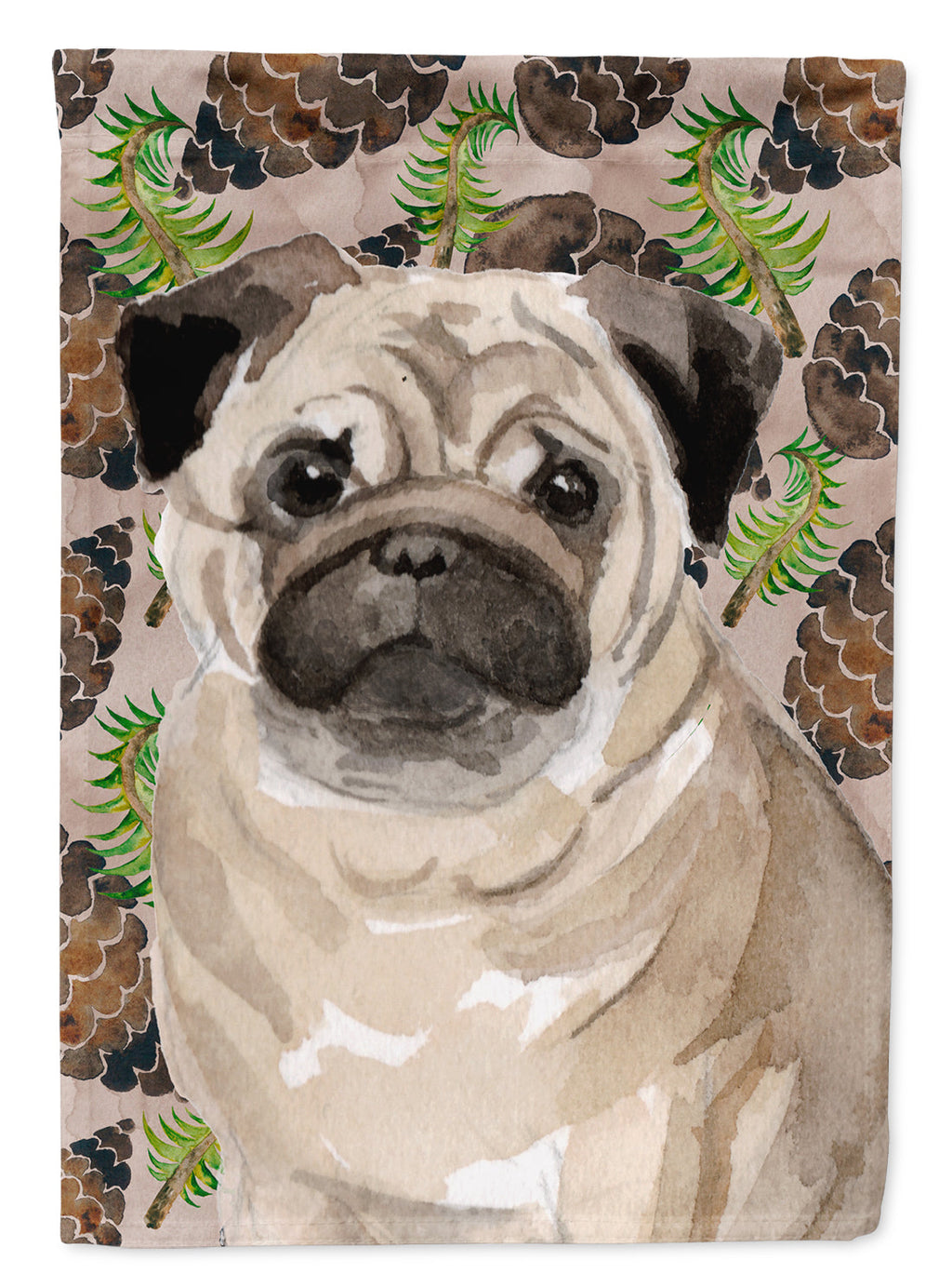 Fawn Pug Pine Cones House Flag 28x40 Porch Sleeve Pole Decorative Outside Yard Banner Artwork Wall Hanging, Polyester