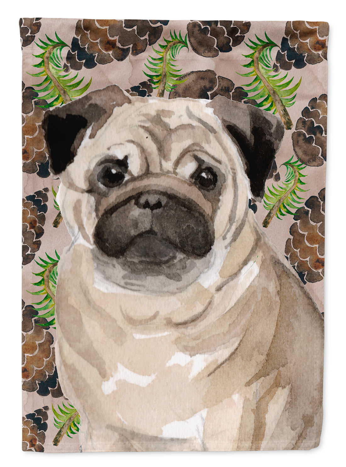 Fawn Pug Pine Cones House Flag 28x40 Porch Sleeve Pole Decorative Outside Yard Banner Artwork Wall Hanging, Polyester