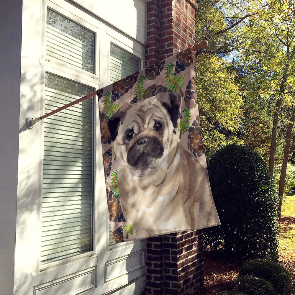 Fawn Pug Pine Cones House Flag 28x40 Porch Sleeve Pole Decorative Outside Yard Banner Artwork Wall Hanging, Polyester
