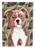 Red Staffie Bull Terrier Pine Cones House Flag 28x40 Porch Sleeve Pole Decorative Outside Yard Banner Artwork Wall Hanging, Polyester