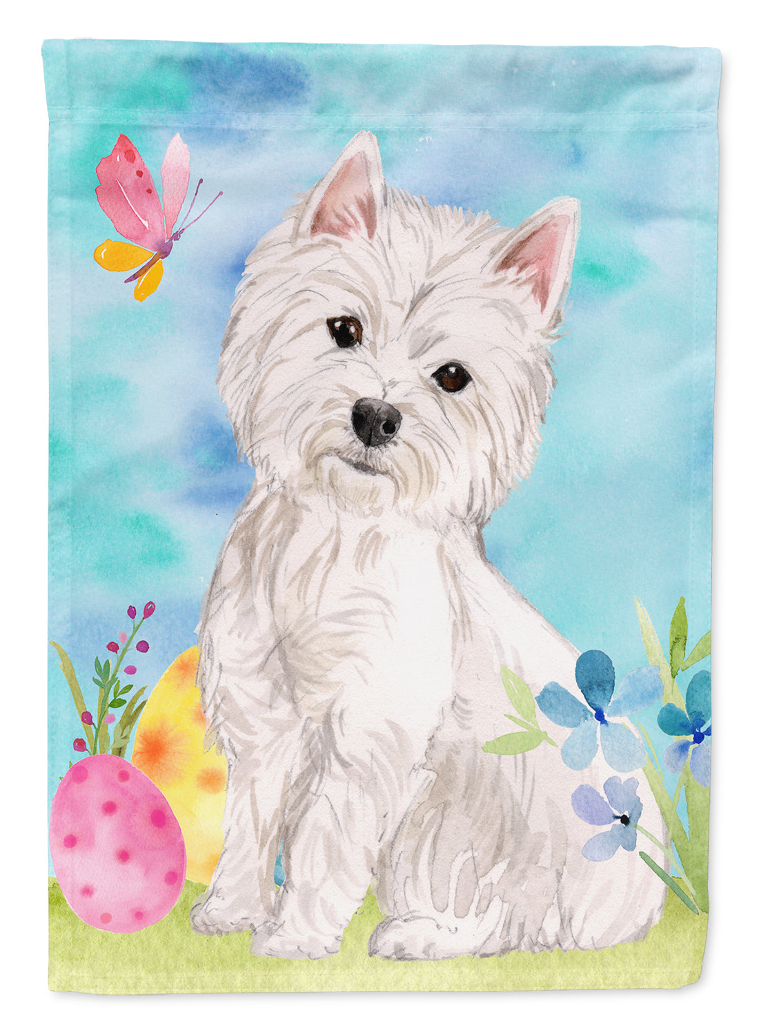 Westie Easter House Flag 28x40 Porch Sleeve Pole Decorative Outside Yard Banner Artwork Wall Hanging, Polyester