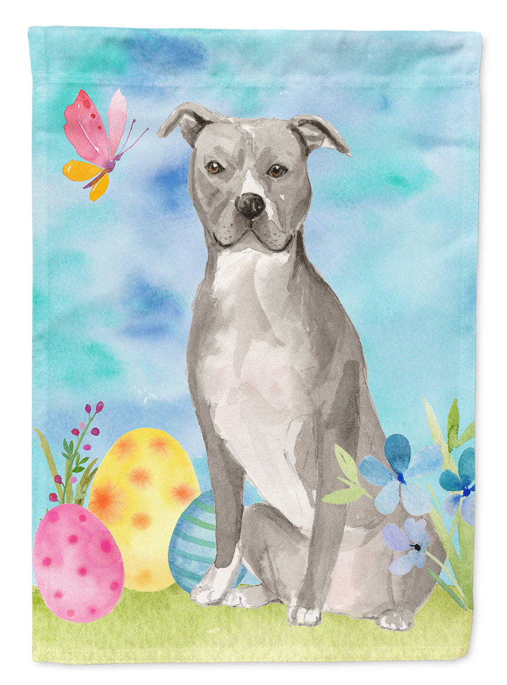 Staffordshire Bull Terrier Easter House Flag 28x40 Porch Sleeve Pole Decorative Outside Yard Banner Artwork Wall Hanging, Polyester