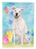 White Staffie Bull Terrier Easter House Flag 28x40 Porch Sleeve Pole Decorative Outside Yard Banner Artwork Wall Hanging, Polyester