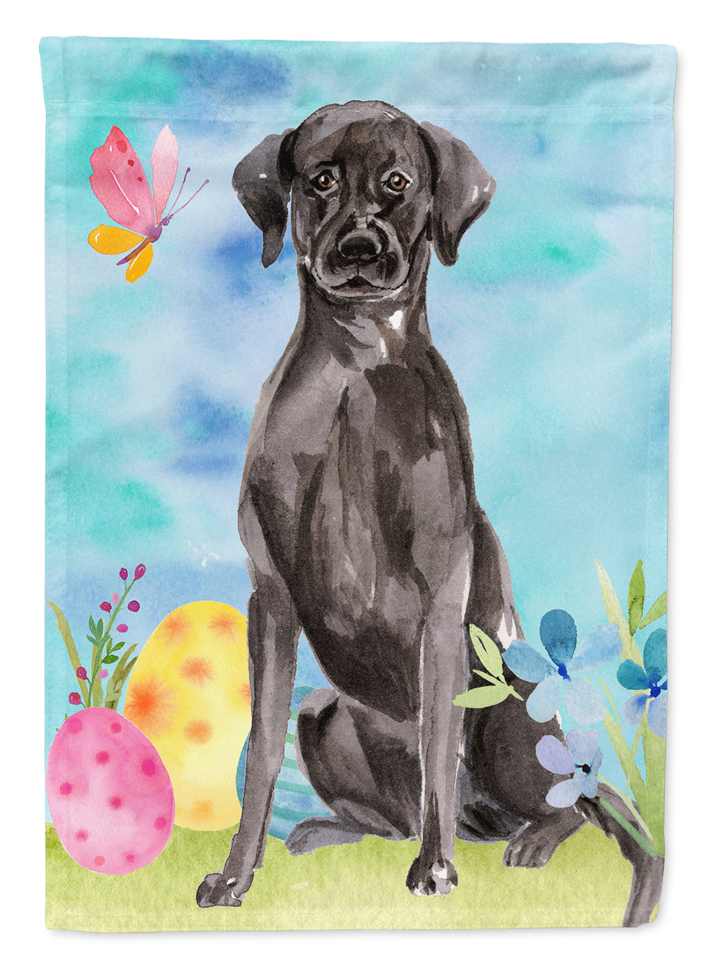 Black Labrador Easter House Flag 28x40 Porch Sleeve Pole Decorative Outside Yard Banner Artwork Wall Hanging, Polyester