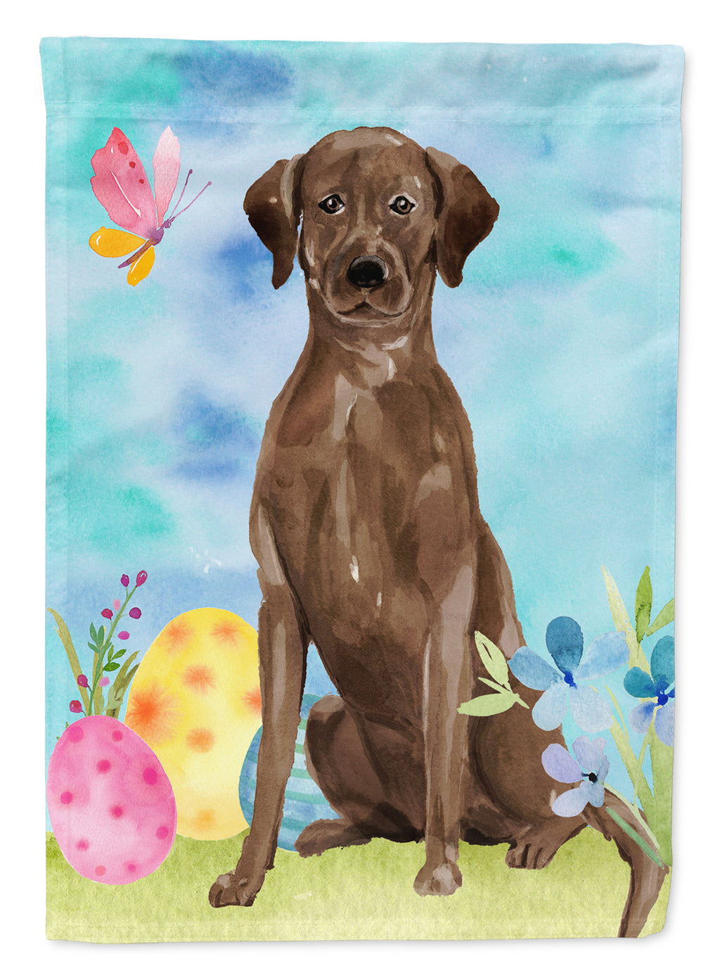 Chocolate Labrador Easter House Flag 28x40 Porch Sleeve Pole Decorative Outside Yard Banner Artwork Wall Hanging, Polyester