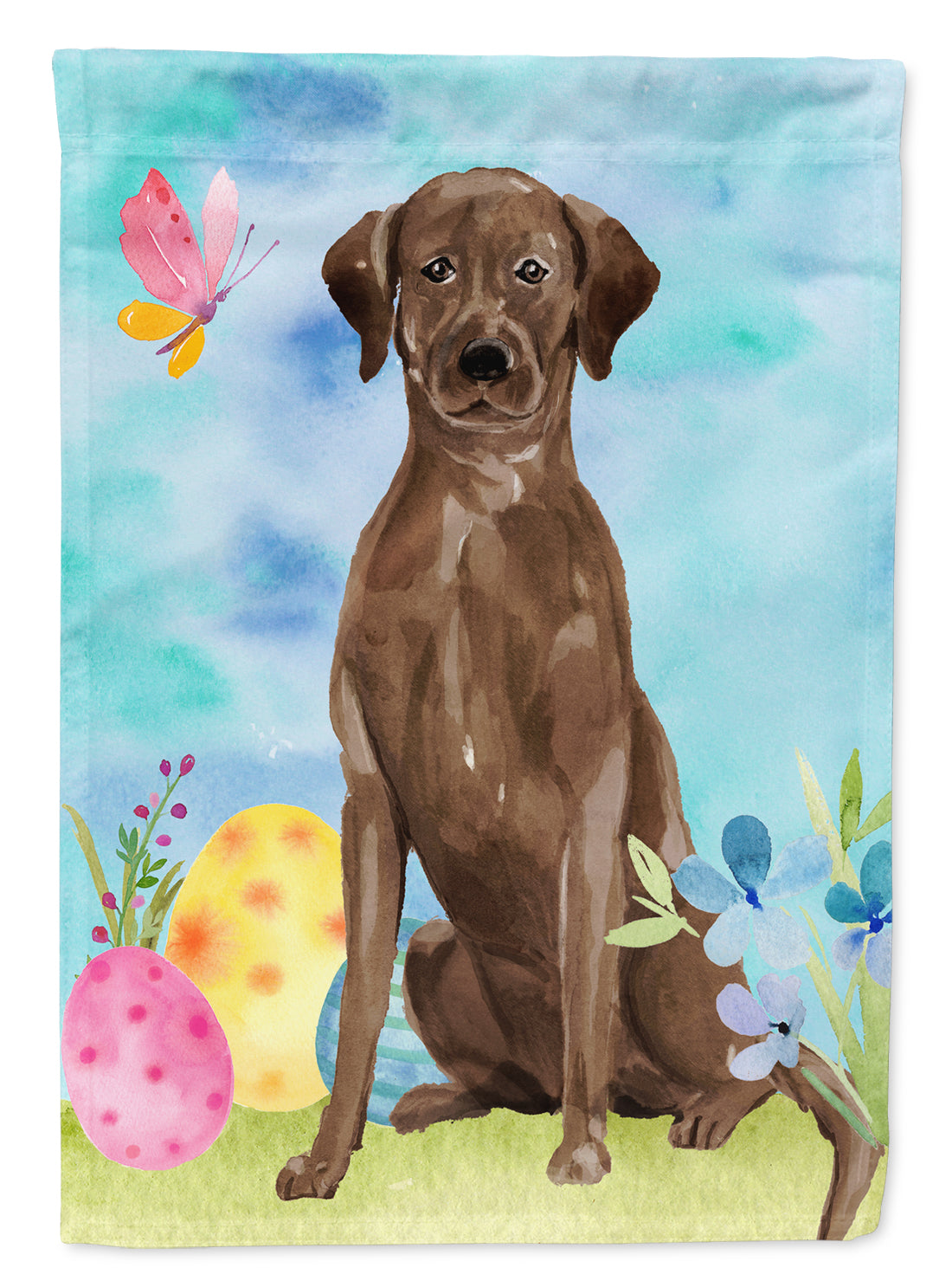 Chocolate Labrador Easter House Flag 28x40 Porch Sleeve Pole Decorative Outside Yard Banner Artwork Wall Hanging, Polyester