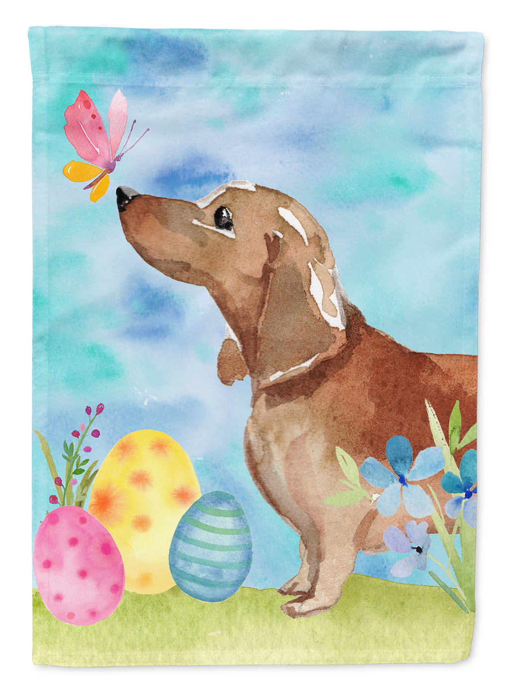 Red Tan Dachshund Easter House Flag 28x40 Porch Sleeve Pole Decorative Outside Yard Banner Artwork Wall Hanging, Polyester