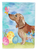 Red Tan Dachshund Easter House Flag 28x40 Porch Sleeve Pole Decorative Outside Yard Banner Artwork Wall Hanging, Polyester