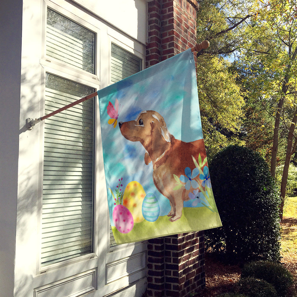Red Tan Dachshund Easter House Flag 28x40 Porch Sleeve Pole Decorative Outside Yard Banner Artwork Wall Hanging, Polyester