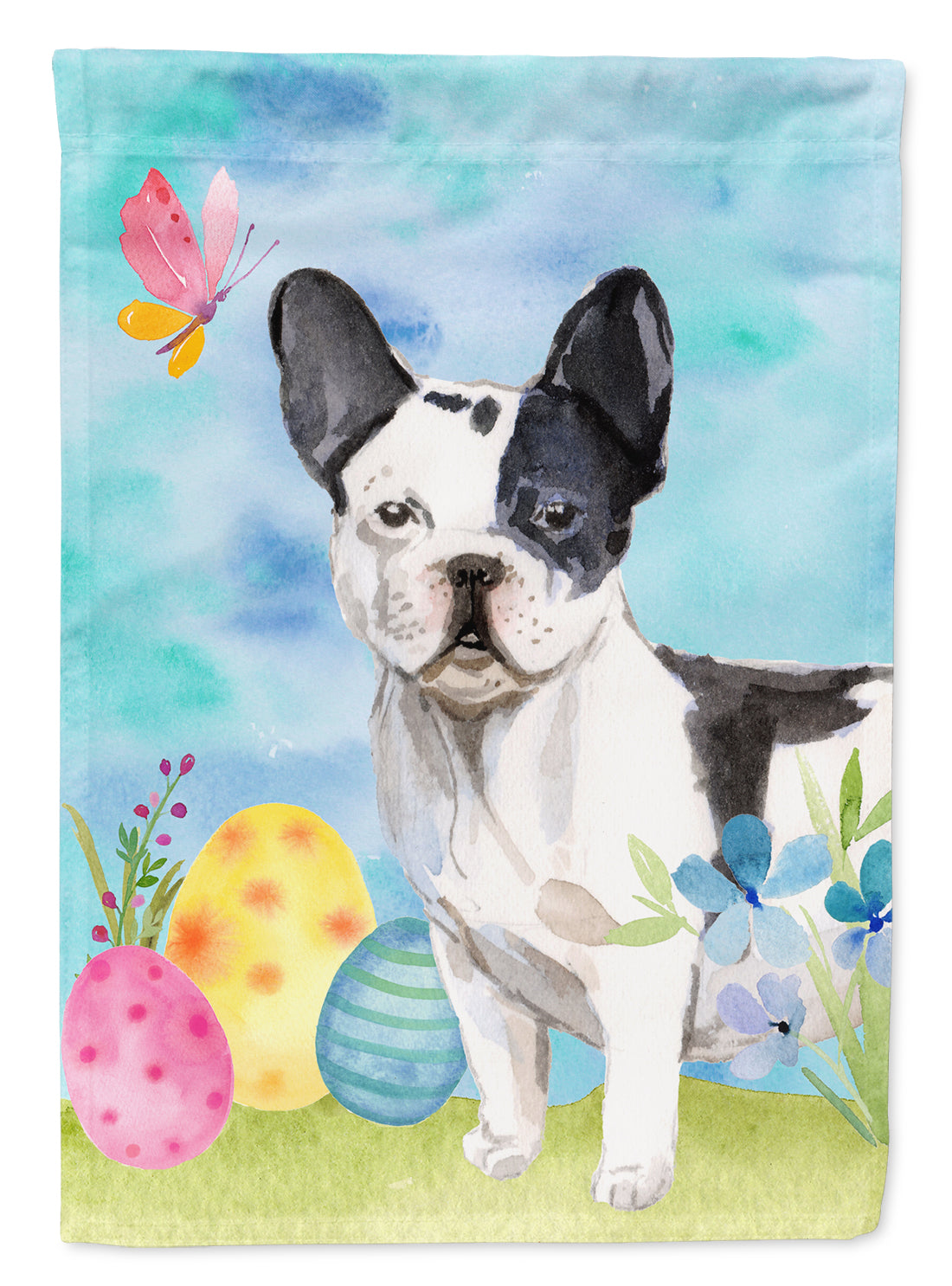Black White French Bulldog Easter House Flag 28x40 Porch Sleeve Pole Decorative Outside Yard Banner Artwork Wall Hanging, Polyester
