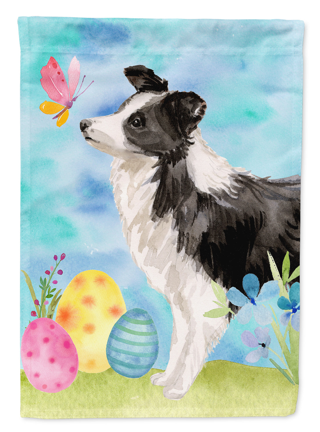 Border Collie Easter House Flag 28x40 Porch Sleeve Pole Decorative Outside Yard Banner Artwork Wall Hanging, Polyester