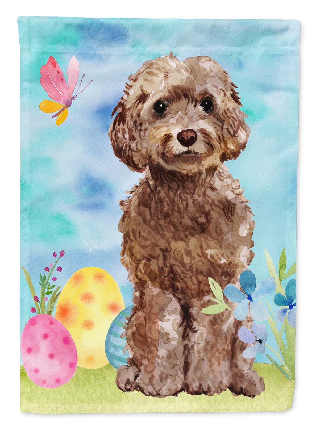Brown Cockapoo Easter House Flag 28x40 Porch Sleeve Pole Decorative Outside Yard Banner Artwork Wall Hanging, Polyester