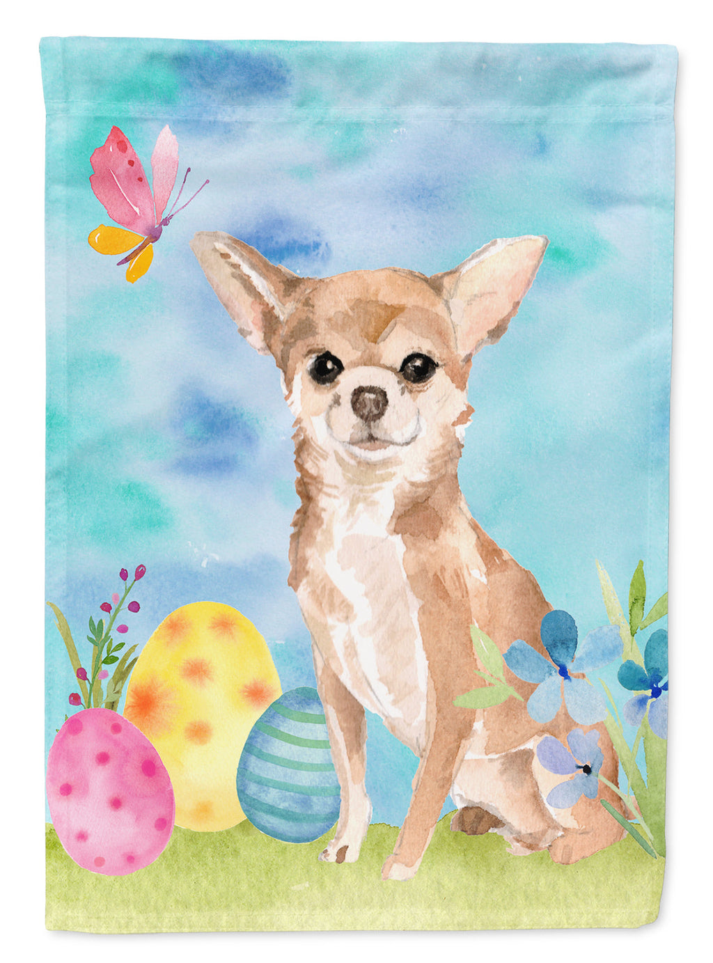 Chihuahua Easter House Flag 28x40 Porch Sleeve Pole Decorative Outside Yard Banner Artwork Wall Hanging, Polyester