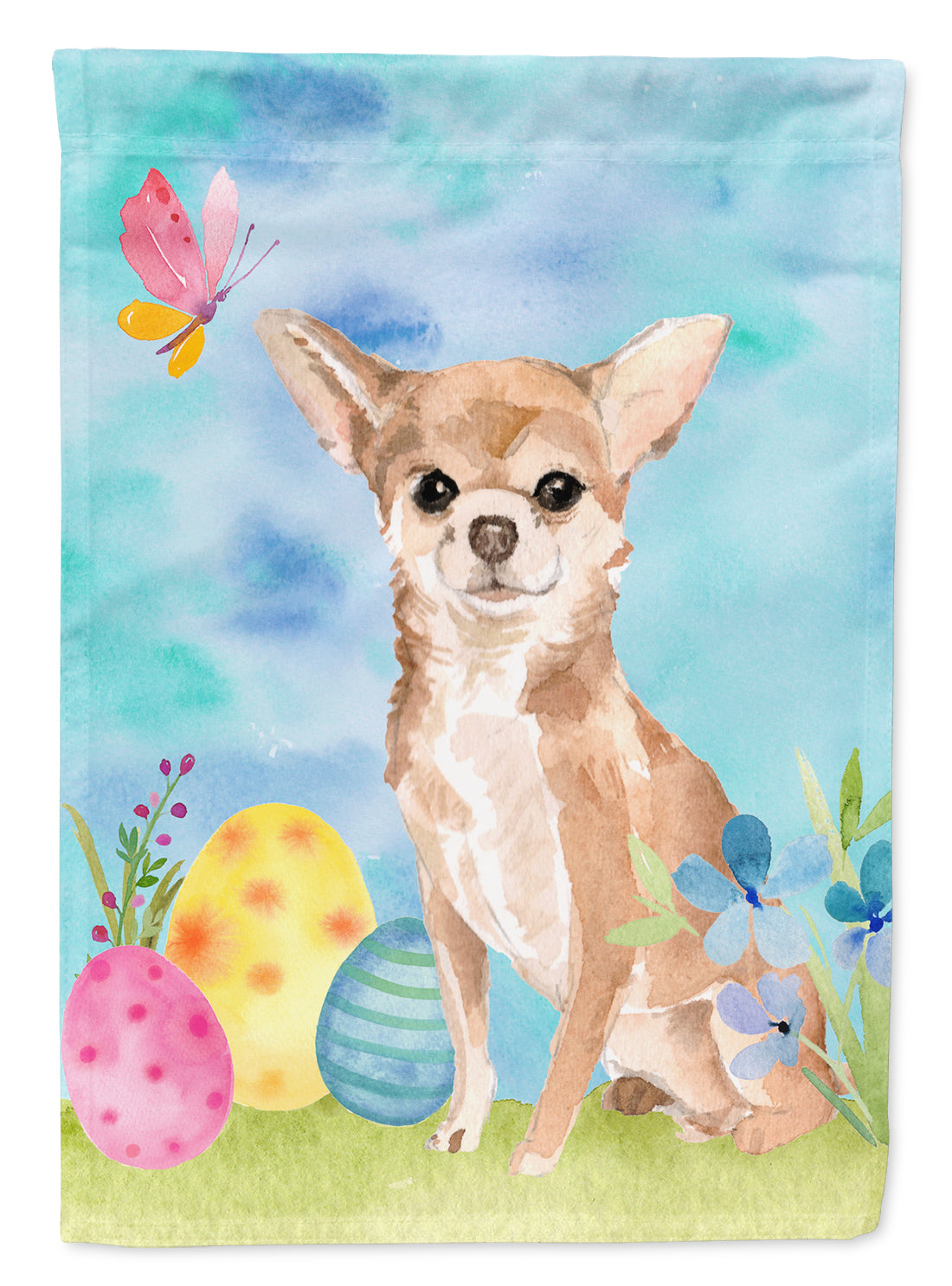 Chihuahua Easter House Flag 28x40 Porch Sleeve Pole Decorative Outside Yard Banner Artwork Wall Hanging, Polyester