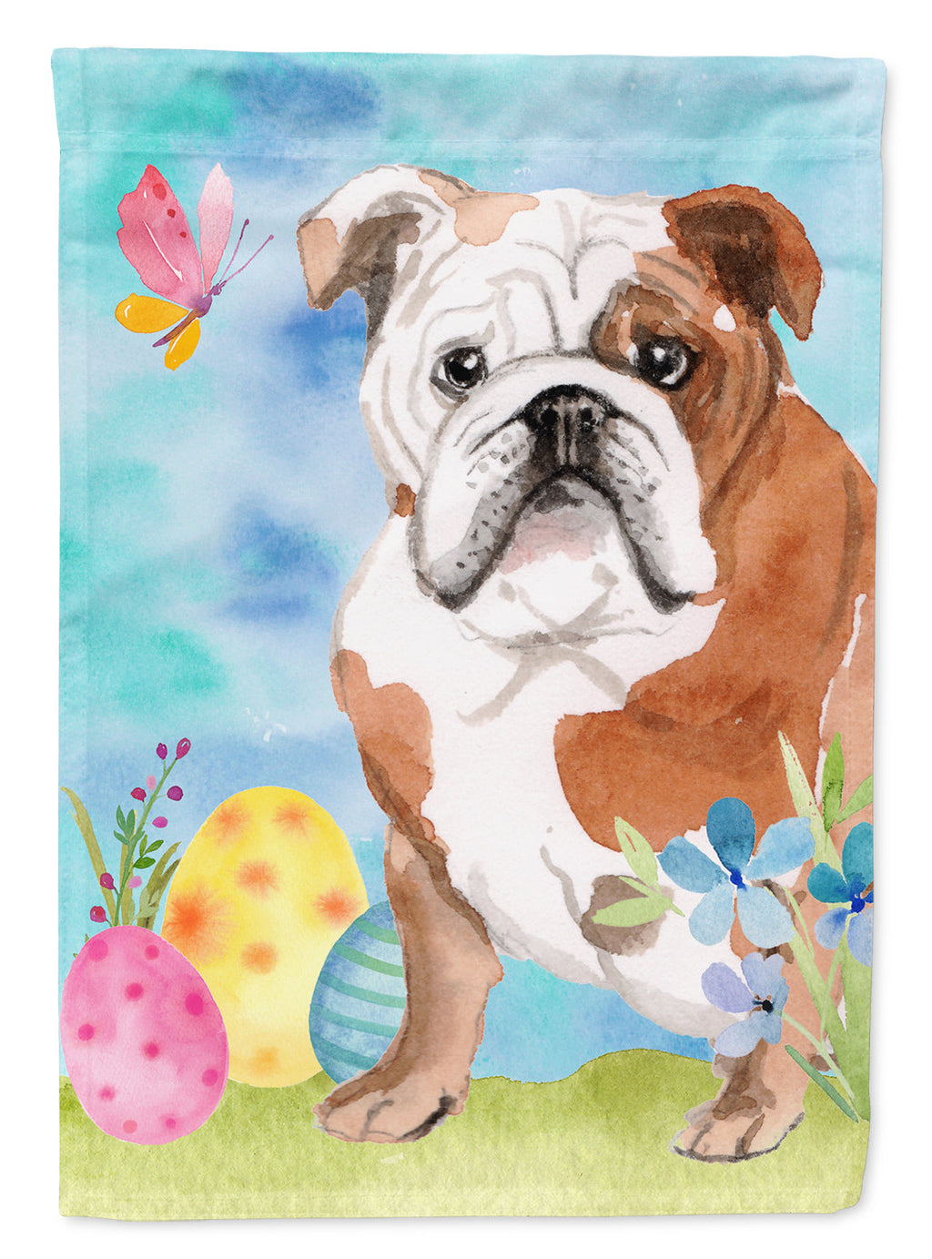 English Bulldog Easter House Flag 28x40 Porch Sleeve Pole Decorative Outside Yard Banner Artwork Wall Hanging, Polyester