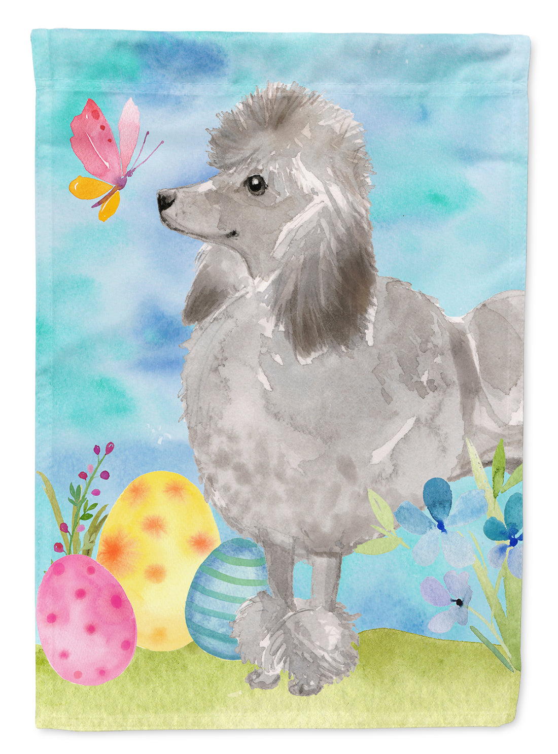 Grey Standard Poodle Easter House Flag 28x40 Porch Sleeve Pole Decorative Outside Yard Banner Artwork Wall Hanging, Polyester