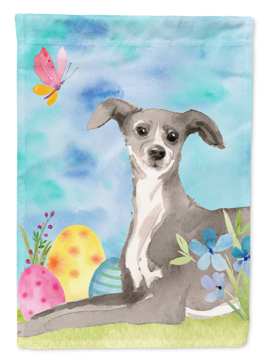 Italian Greyhound Easter House Flag 28x40 Porch Sleeve Pole Decorative Outside Yard Banner Artwork Wall Hanging, Polyester