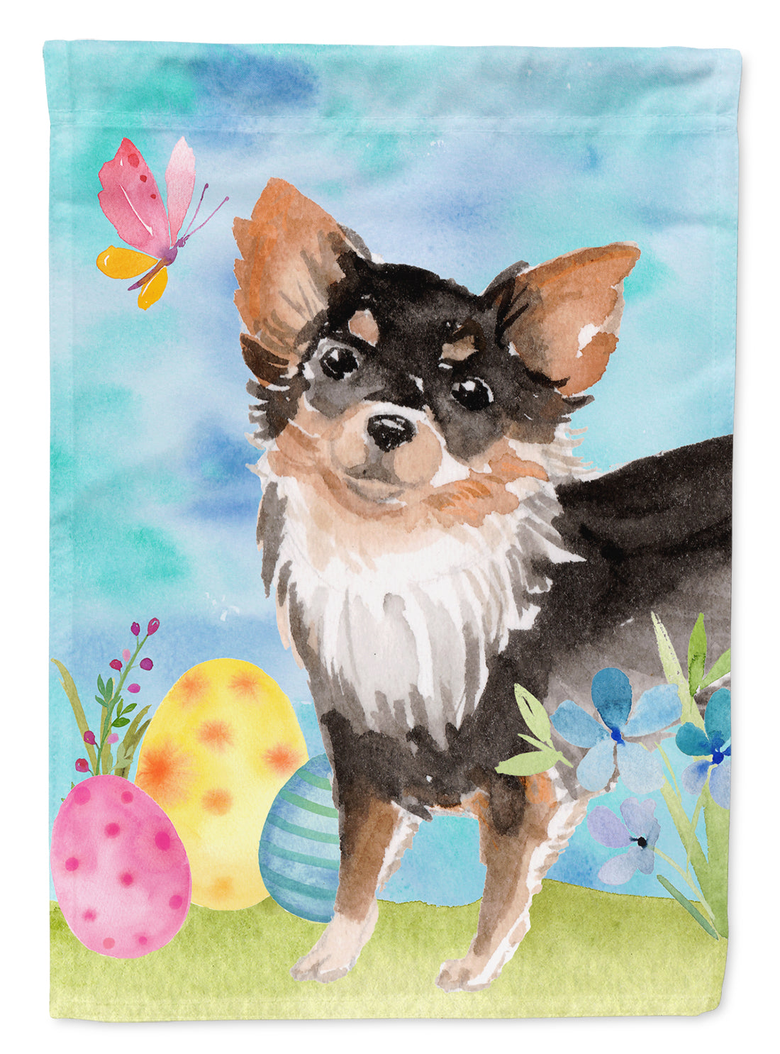 Long Haired Chihuahua Easter House Flag 28x40 Porch Sleeve Pole Decorative Outside Yard Banner Artwork Wall Hanging, Polyester