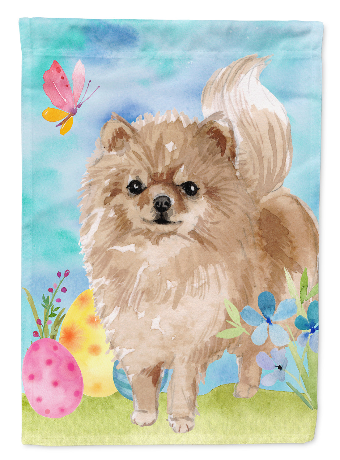 Pomeranian Easter House Flag 28x40 Porch Sleeve Pole Decorative Outside Yard Banner Artwork Wall Hanging, Polyester