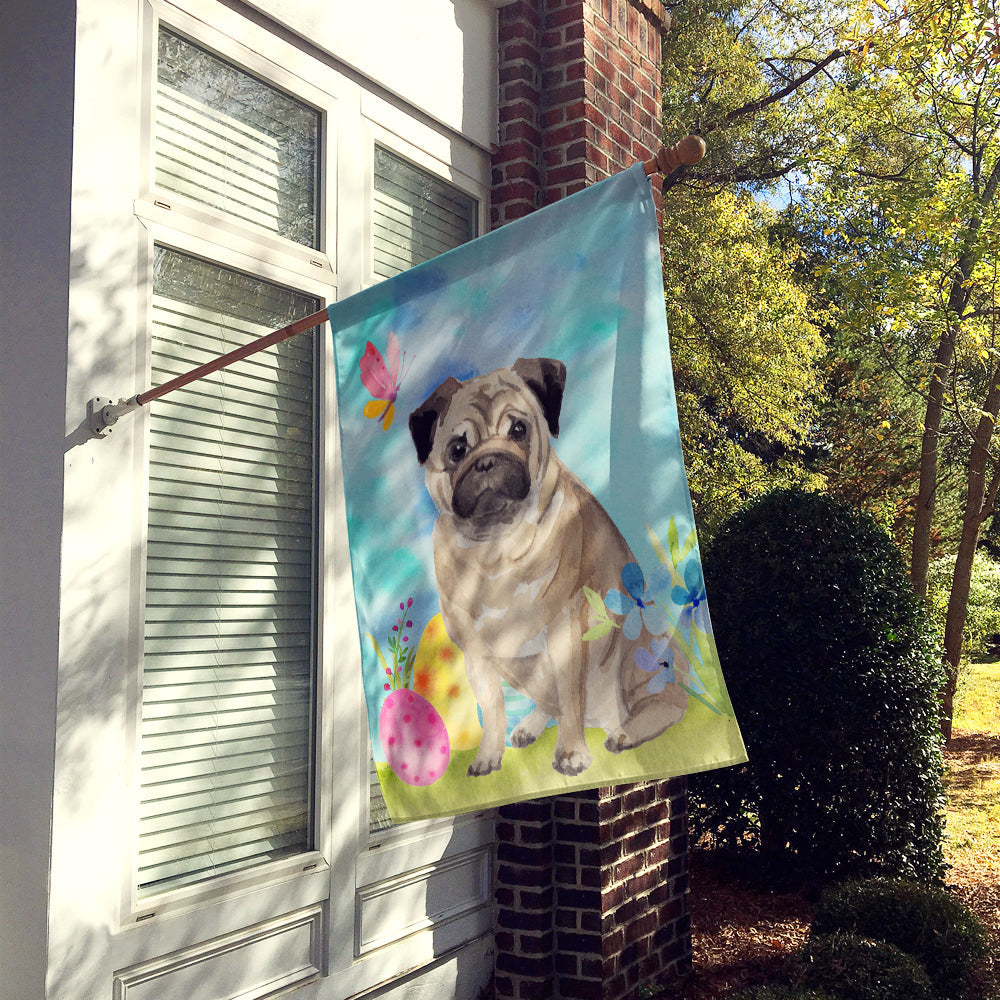 Fawn Pug Easter House Flag 28x40 Porch Sleeve Pole Decorative Outside Yard Banner Artwork Wall Hanging, Polyester