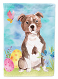 Red Staffie Bull Terrier Easter House Flag 28x40 Porch Sleeve Pole Decorative Outside Yard Banner Artwork Wall Hanging, Polyester