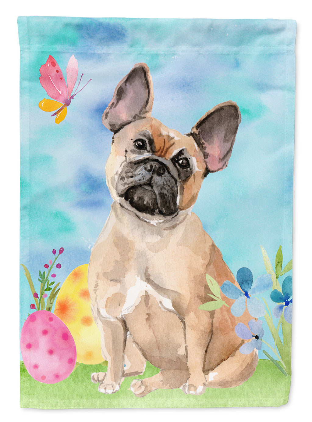 Fawn French Bulldog Easter House Flag 28x40 Porch Sleeve Pole Decorative Outside Yard Banner Artwork Wall Hanging, Polyester