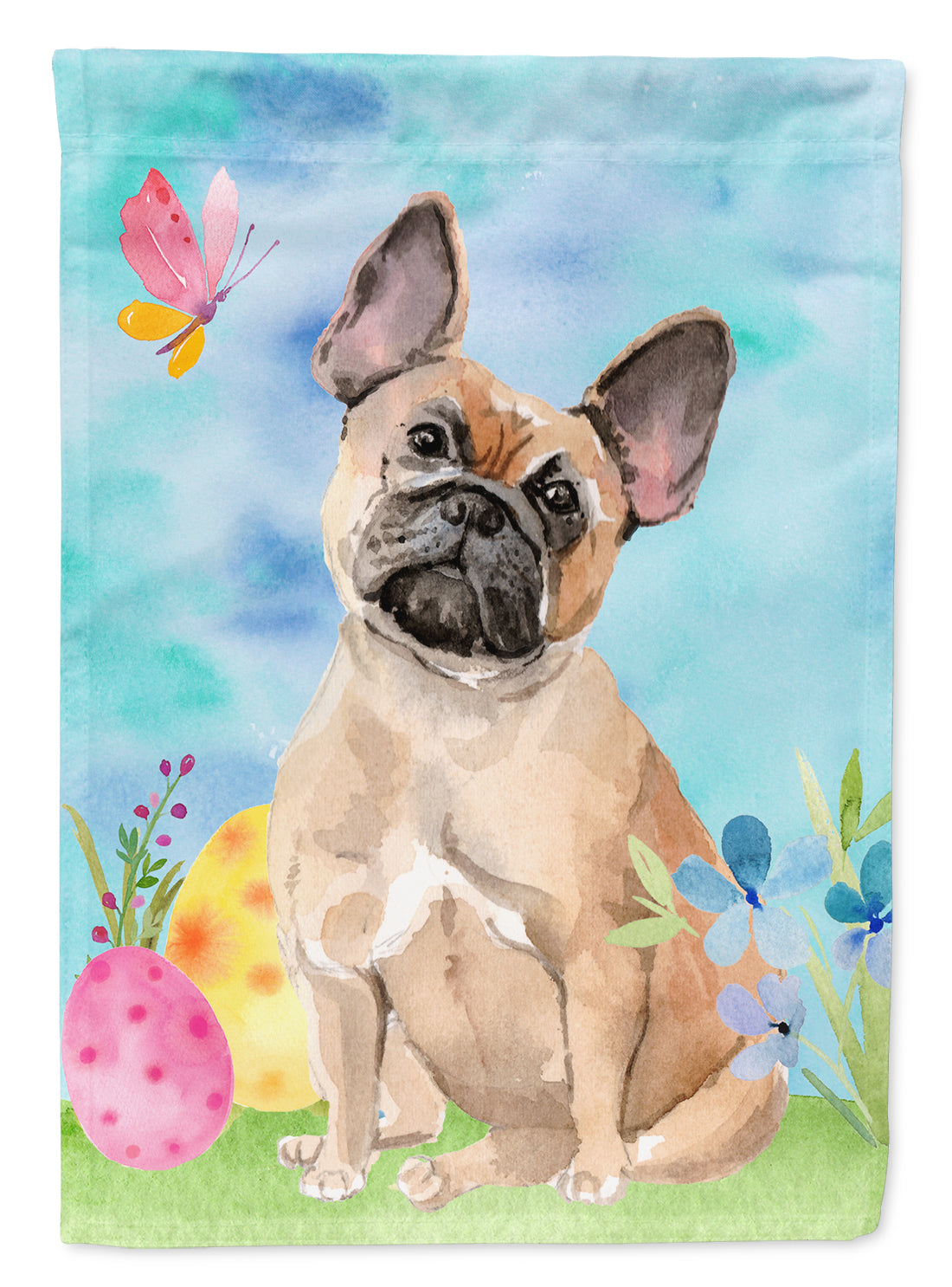 Fawn French Bulldog Easter House Flag 28x40 Porch Sleeve Pole Decorative Outside Yard Banner Artwork Wall Hanging, Polyester