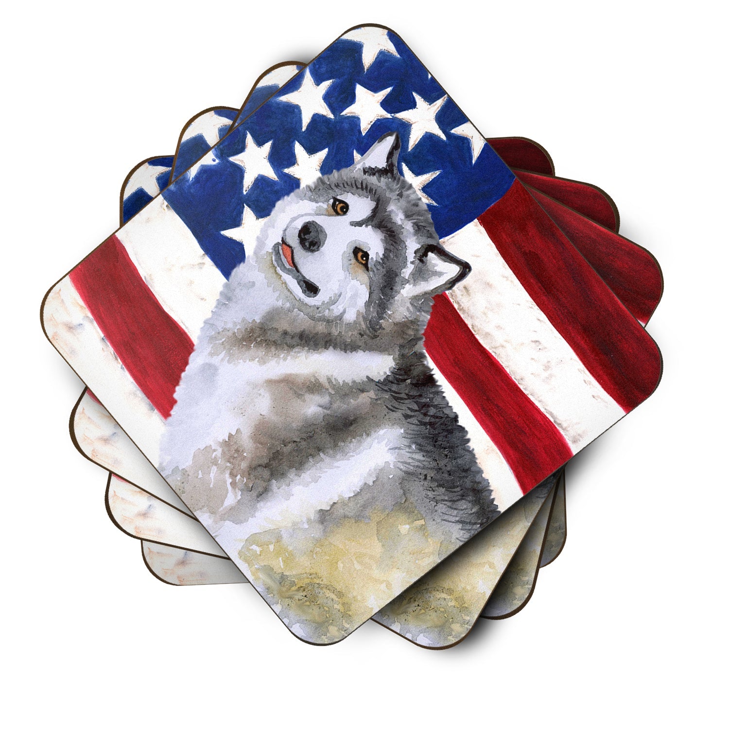 Alaskan Malamute Patriotic Foam Coasters Set of 4 Cup Coasters for Indoor Outdoor, Tabletop Protection, Anti Slip, Mouse pad Material