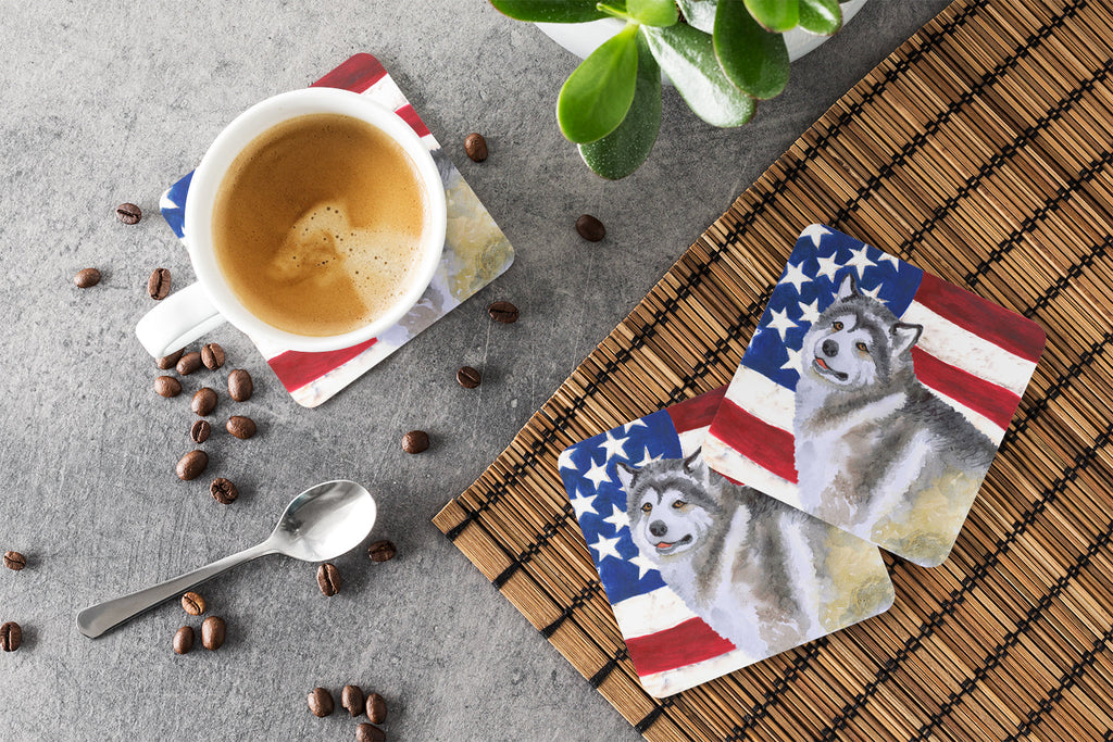 Alaskan Malamute Patriotic Foam Coasters Set of 4 Cup Coasters for Indoor Outdoor, Tabletop Protection, Anti Slip, Mouse pad Material