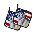 Alaskan Malamute Patriotic Pot Holder Set of 2 Heat Resistant Quilted Hot Pads 7.5 x 7.5 Inch, Insulated Kitchen Trivets for Cooking & Baking