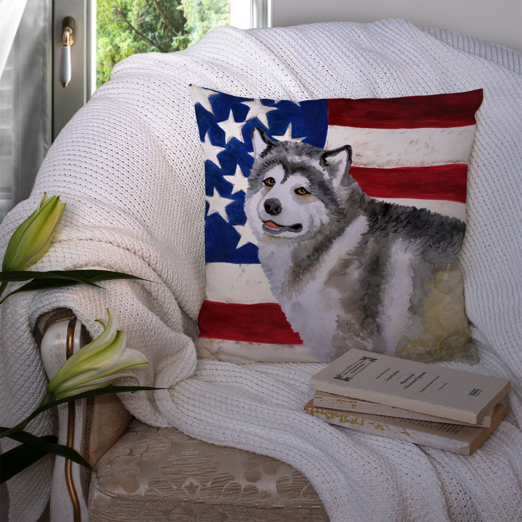 Alaskan Malamute Patriotic Decorative Throw Pillow 14x14 Indoor Outdoor Accent Cushion, Fabric Cover with Insert for Sofa, Bed, Porch & Living Room