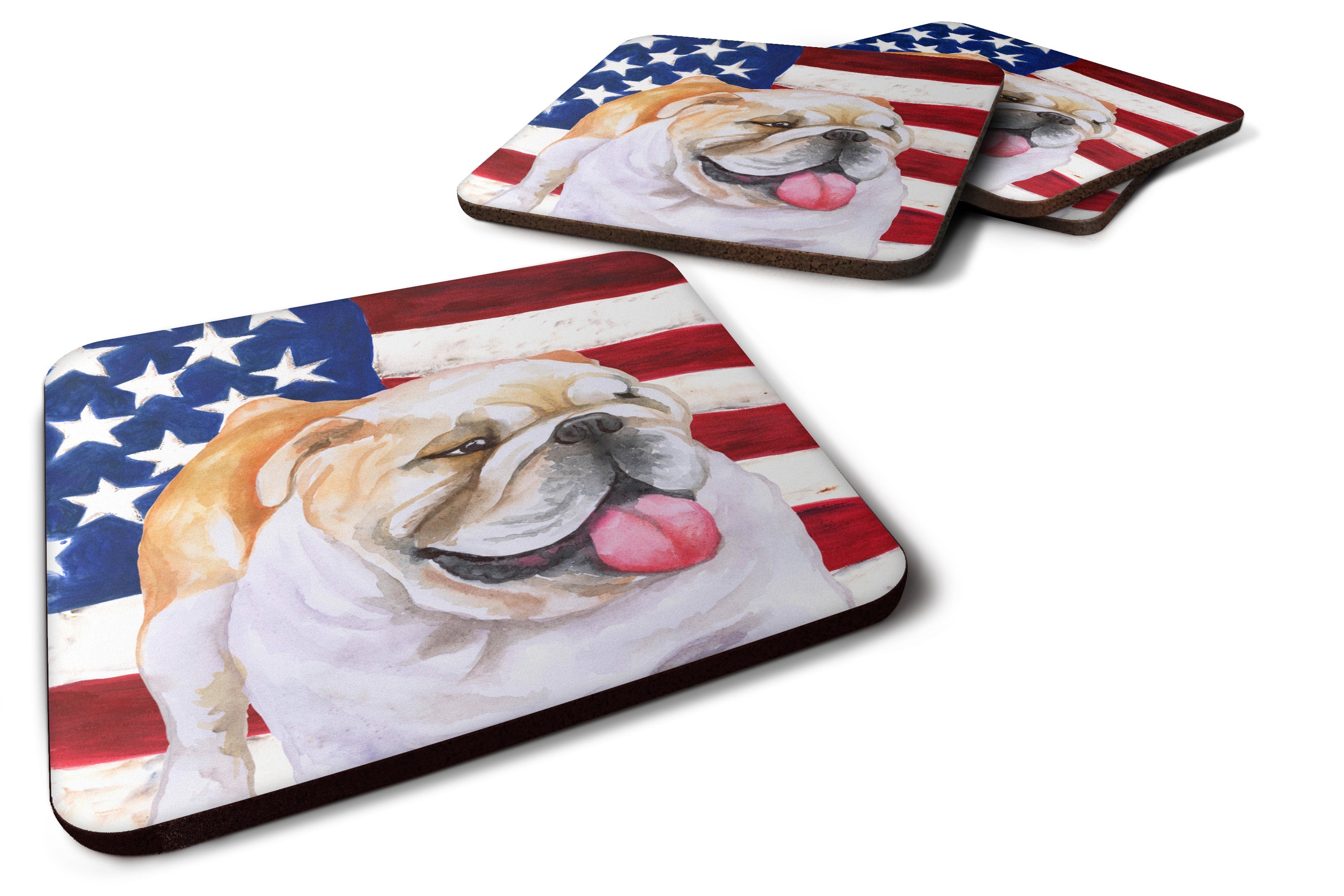 English Bulldog Patriotic Foam Coasters Set of 4 Cup Coasters for Indoor Outdoor, Tabletop Protection, Anti Slip, Mouse pad Material