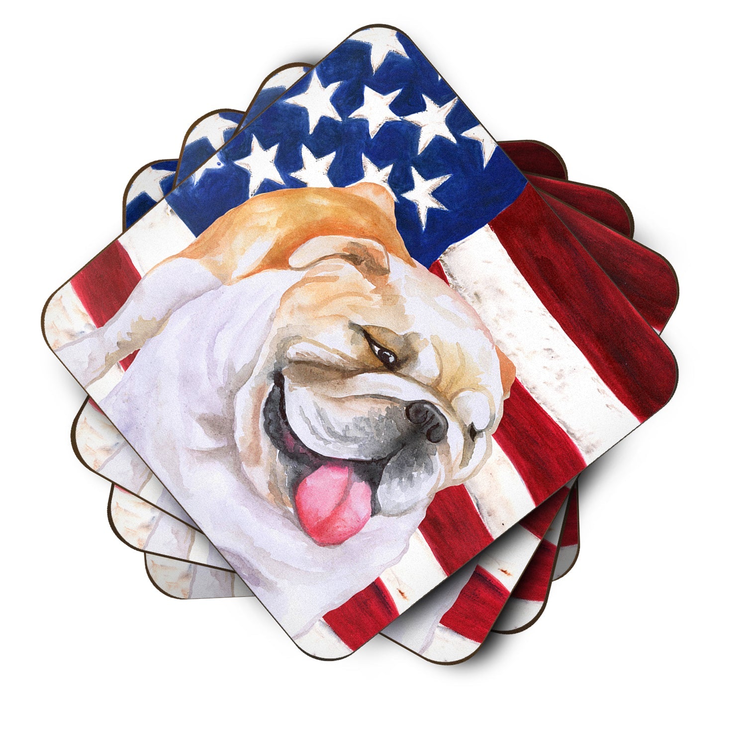 English Bulldog Patriotic Foam Coasters Set of 4 Cup Coasters for Indoor Outdoor, Tabletop Protection, Anti Slip, Mouse pad Material