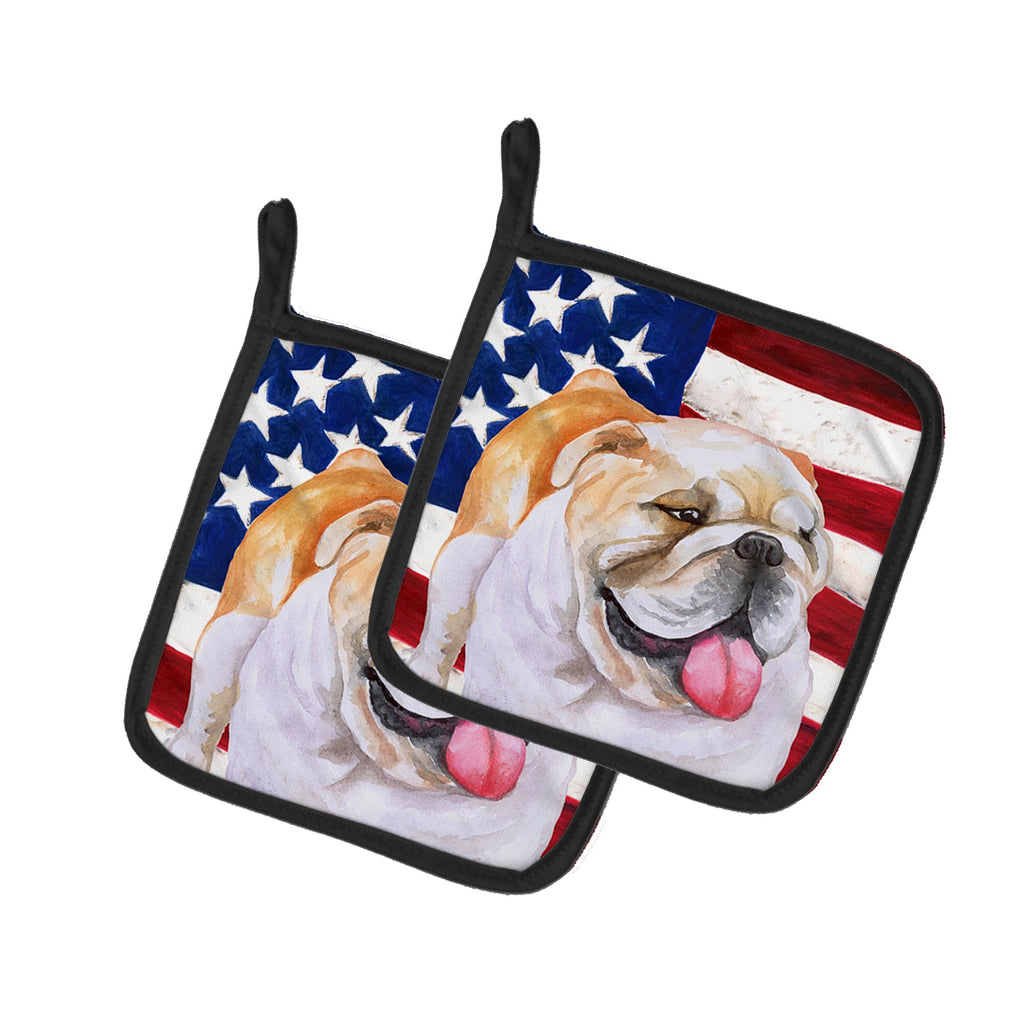 English Bulldog Patriotic Pot Holder Set of 2 Heat Resistant Quilted Hot Pads 7.5 x 7.5 Inch, Insulated Kitchen Trivets for Cooking & Baking