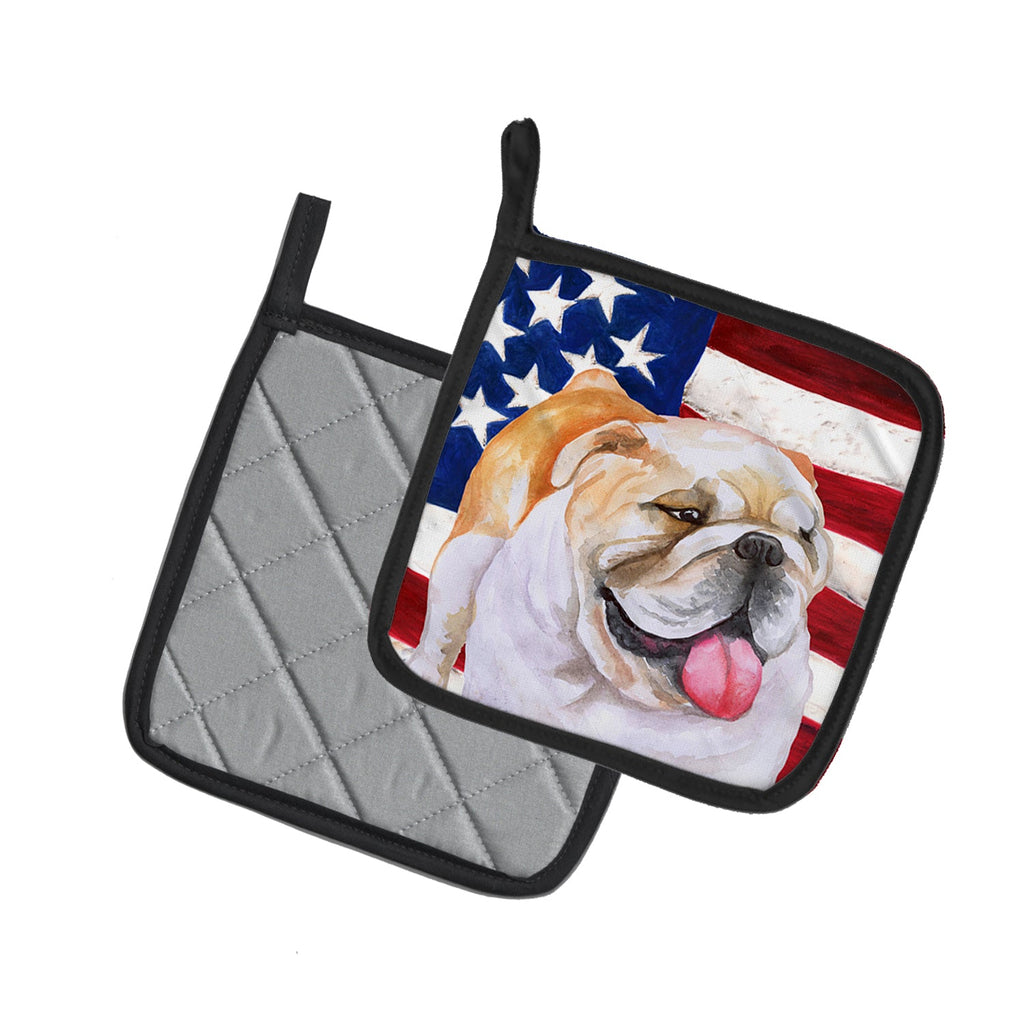 English Bulldog Patriotic Pot Holder Set of 2 Heat Resistant Quilted Hot Pads 7.5 x 7.5 Inch, Insulated Kitchen Trivets for Cooking & Baking