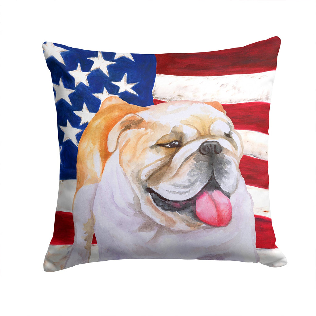 English Bulldog Patriotic Decorative Throw Pillow 14x14 Indoor Outdoor Accent Cushion, Fabric Cover with Insert for Sofa, Bed, Porch & Living Room